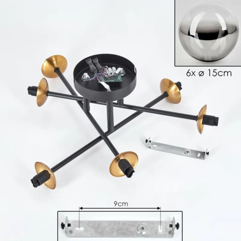 Lampes Dorées-hofstein Plafonnier - Verre 15 cm Chehalis Or, Noir, 6 lumières