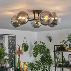 Lampes Dorées-hofstein Plafonnier - Verre 15 cm Chehalis Or, Noir, 6 lumières