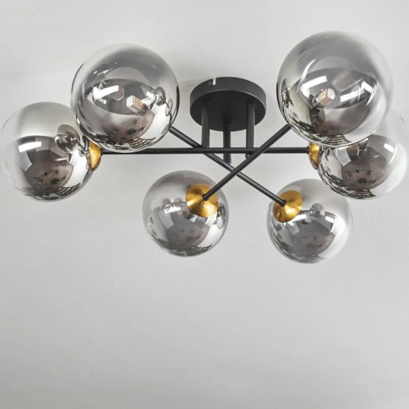 Lampes Dorées-hofstein Plafonnier - Verre 15 cm Chehalis Or, Noir, 6 lumières