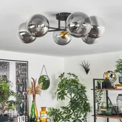 Lampes Dorées-hofstein Plafonnier - Verre 15 cm Chehalis Or, Noir, 6 lumières