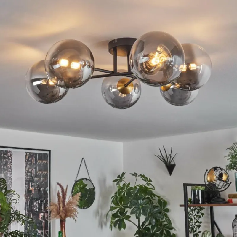 Lampes Dorées-hofstein Plafonnier - Verre 15 cm Chehalis Or, Noir, 6 lumières