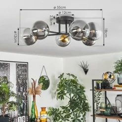 Lampes Dorées-hofstein Plafonnier - Verre 12 cm Chehalis Or, Noir, 6 lumières