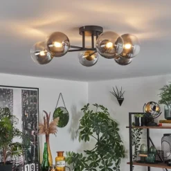 Lampes Dorées-hofstein Plafonnier - Verre 12 cm Chehalis Or, Noir, 6 lumières