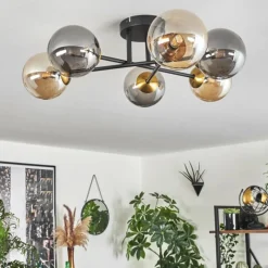 Lampes Dorées-hofstein Plafonnier - Verre 12 cm Chehalis Or, Noir, 6 lumières