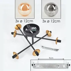 Lampes Dorées-hofstein Plafonnier - Verre 12 cm Chehalis Or, Noir, 6 lumières