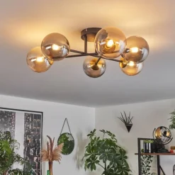 Lampes Dorées-hofstein Plafonnier - Verre 12 cm Chehalis Or, Noir, 6 lumières