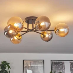 Lampes Dorées-hofstein Plafonnier - Verre 12 cm Chehalis Or, Noir, 6 lumières