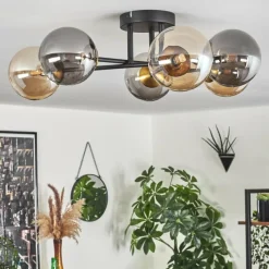 Lampes Dorées-hofstein Plafonnier - Verre 12 cm Chehalis Or, Noir, 6 lumières