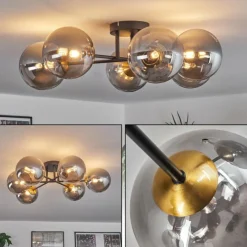 Lampes Dorées-hofstein Plafonnier - Verre 15 cm Chehalis Or, Noir, 6 lumières