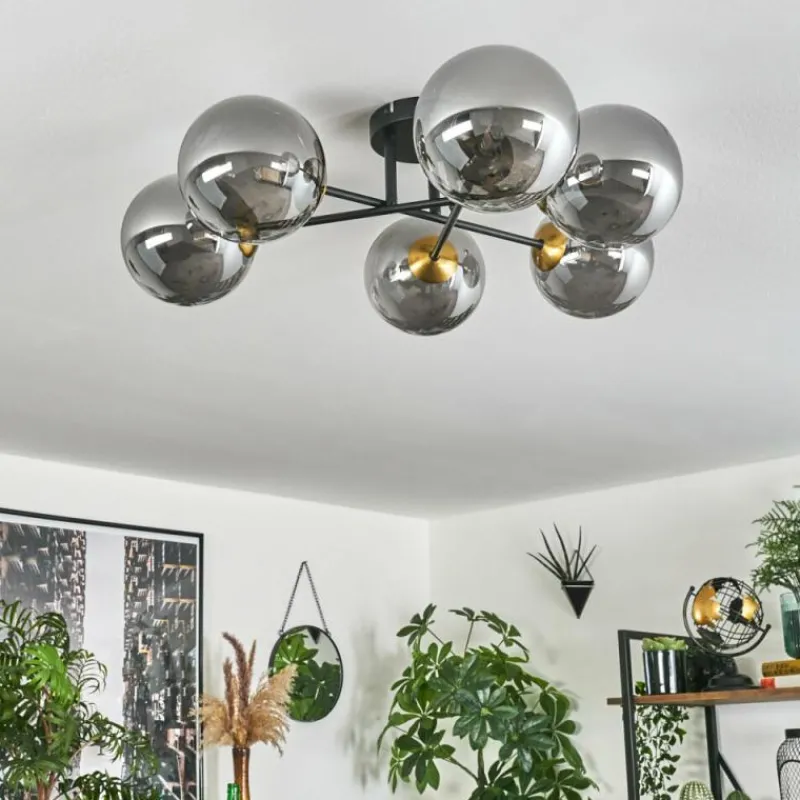 Lampes Dorées-hofstein Plafonnier - Verre 15 cm Chehalis Or, Noir, 6 lumières