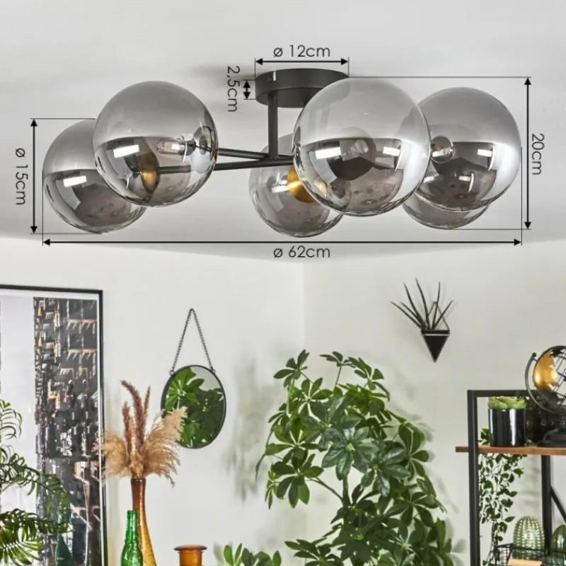 Lampes Dorées-hofstein Plafonnier - Verre 15 cm Chehalis Or, Noir, 6 lumières