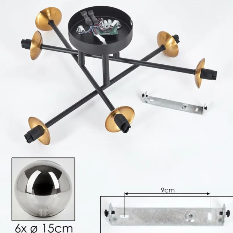 Lampes Dorées-hofstein Plafonnier - Verre 15 cm Chehalis Or, Noir, 6 lumières