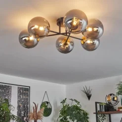 Lampes Dorées-hofstein Plafonnier - Verre 15 cm Chehalis Or, Noir, 6 lumières