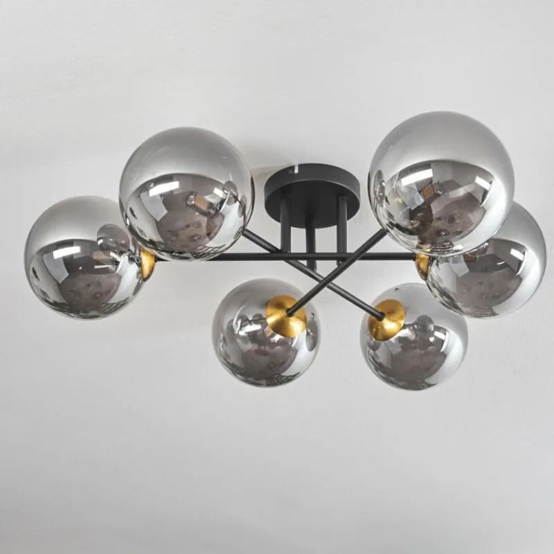 Lampes Dorées-hofstein Plafonnier - Verre 15 cm Chehalis Or, Noir, 6 lumières