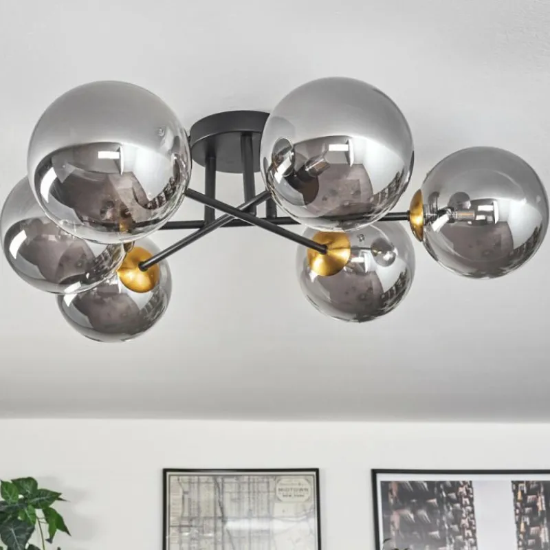 Lampes Dorées-hofstein Plafonnier - Verre 15 cm Chehalis Or, Noir, 6 lumières