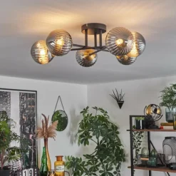 Lampes Dorées-hofstein Plafonnier - Verre 12 cm Chehalis Or, Noir, 6 lumières