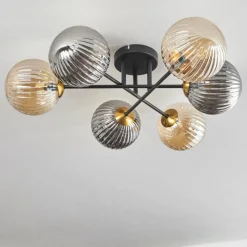 Lampes Dorées-hofstein Plafonnier - Verre 15 cm Chehalis Or, Noir, 6 lumières