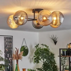 Lampes Dorées-hofstein Plafonnier - Verre 15 cm Chehalis Or, Noir, 6 lumières