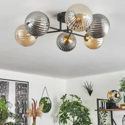 Lampes Dorées-hofstein Plafonnier - Verre 15 cm Chehalis Or, Noir, 6 lumières