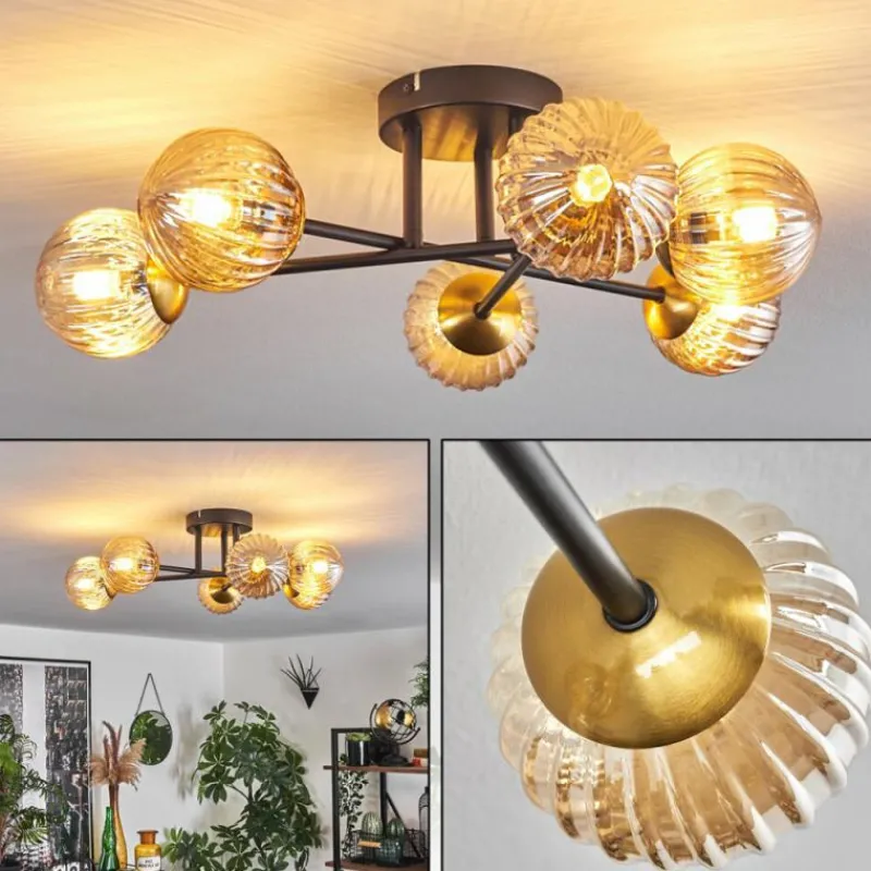 Lampes Dorées-hofstein Plafonnier - Verre 15 cm Chehalis Or, Noir, 6 lumières