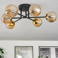 Lampes Dorées-hofstein Plafonnier - Verre 15 cm Chehalis Or, Noir, 6 lumières