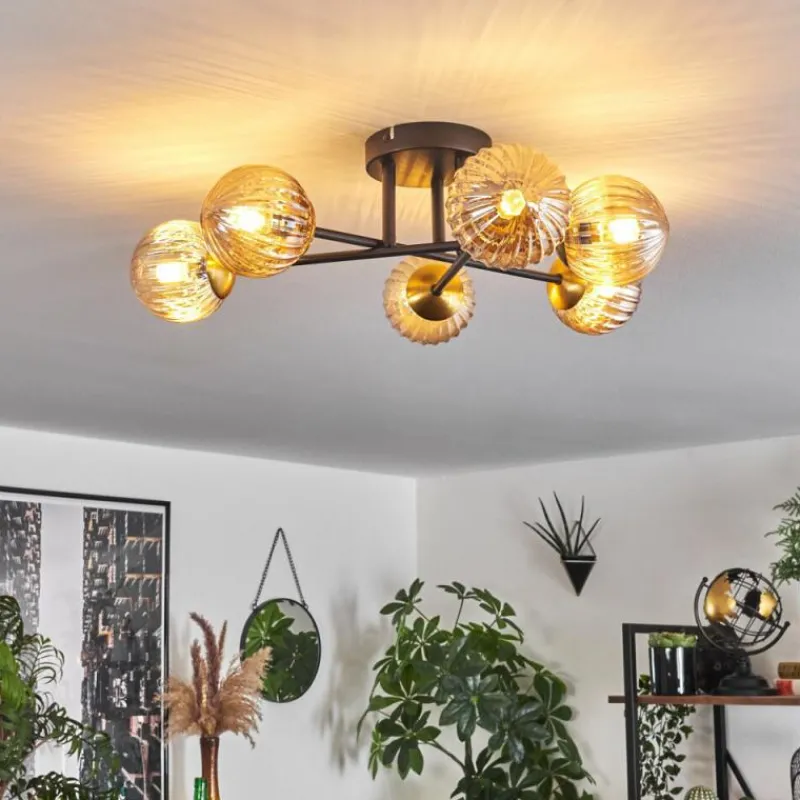 Lampes Dorées-hofstein Plafonnier - Verre 15 cm Chehalis Or, Noir, 6 lumières