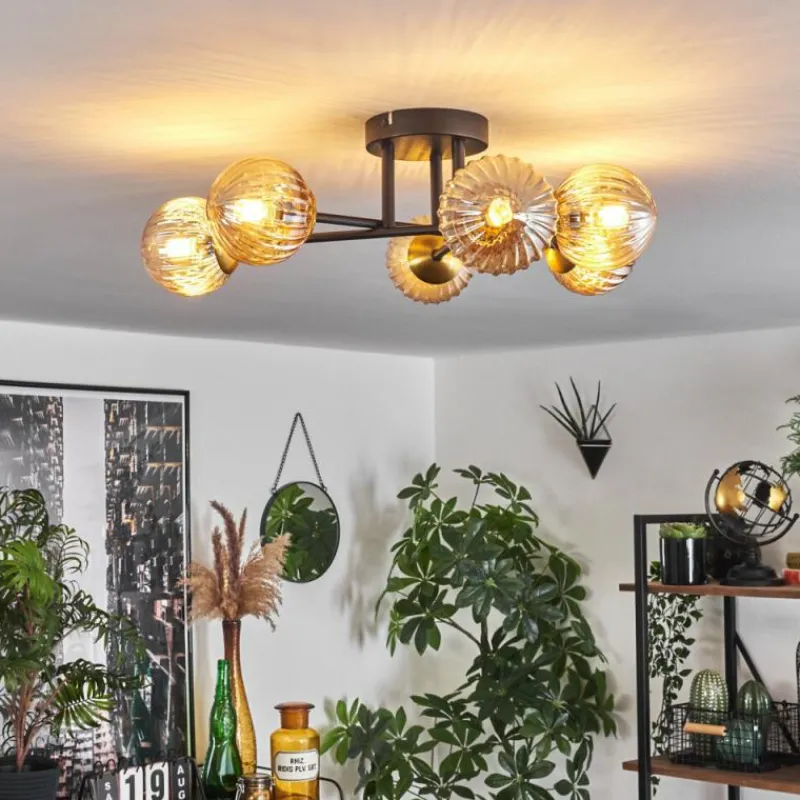 Lampes Dorées-hofstein Plafonnier - Verre 15 cm Chehalis Or, Noir, 6 lumières