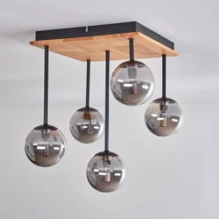 hofstein Plafonnier - Verre 10 cm Chehalis Écru, Noir, 5 lumières