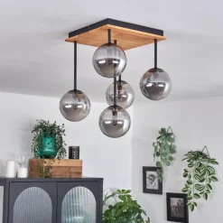 hofstein Plafonnier - Verre 12 cm Chehalis Écru, Noir, 5 lumières