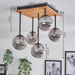 hofstein Plafonnier - Verre 12 cm Chehalis Écru, Noir, 5 lumières