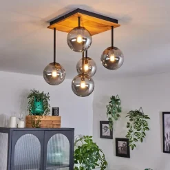 hofstein Plafonnier - Verre 12 cm Chehalis Écru, Noir, 5 lumières