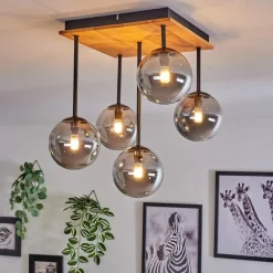 hofstein Plafonnier - Verre 12 cm Chehalis Écru, Noir, 5 lumières