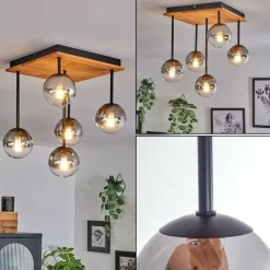 hofstein Plafonnier - Verre 10 cm Chehalis Écru, Noir, 5 lumières