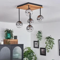 hofstein Plafonnier - Verre 10 cm Chehalis Écru, Noir, 5 lumières