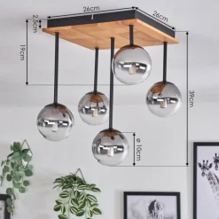 hofstein Plafonnier - Verre 10 cm Chehalis Écru, Noir, 5 lumières