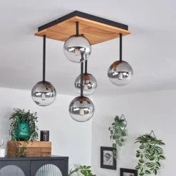 hofstein Plafonnier - Verre 10 cm Chehalis Écru, Noir, 5 lumières