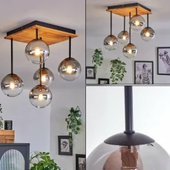 hofstein Plafonnier - Verre 12 cm Chehalis Écru, Noir, 5 lumières