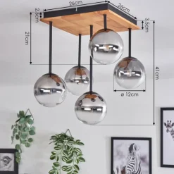 hofstein Plafonnier - Verre 12 cm Chehalis Écru, Noir, 5 lumières