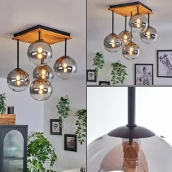 hofstein Plafonnier - Verre 15 cm Chehalis Écru, Noir, 5 lumières