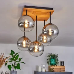 hofstein Plafonnier - Verre 15 cm Chehalis Écru, Noir, 5 lumières