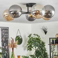 Lampes Dorées-hofstein Plafonnier - Verre 15 cm Chehalis Or, Noir, 6 lumières