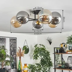 Lampes Dorées-hofstein Plafonnier - Verre 15 cm Chehalis Or, Noir, 6 lumières