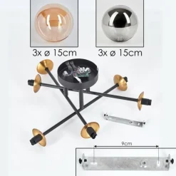 Lampes Dorées-hofstein Plafonnier - Verre 15 cm Chehalis Or, Noir, 6 lumières