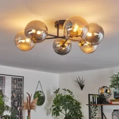 Lampes Dorées-hofstein Plafonnier - Verre 15 cm Chehalis Or, Noir, 6 lumières