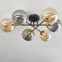 Lampes Dorées-hofstein Plafonnier - Verre 15 cm Chehalis Or, Noir, 6 lumières