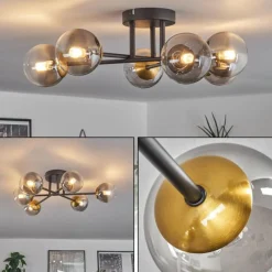 Lampes Dorées-hofstein Plafonnier - Verre 10 cm Chehalis Or, Noir, 6 lumières