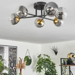 Lampes Dorées-hofstein Plafonnier - Verre 10 cm Chehalis Or, Noir, 6 lumières