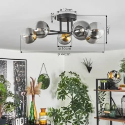 Lampes Dorées-hofstein Plafonnier - Verre 10 cm Chehalis Or, Noir, 6 lumières