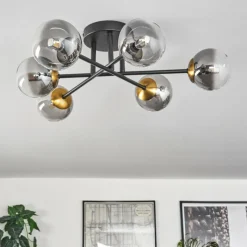 Lampes Dorées-hofstein Plafonnier - Verre 10 cm Chehalis Or, Noir, 6 lumières