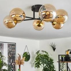 hofstein Plafonnier - Verre 12 cm Chehalis Or, Noir, 6 lumières